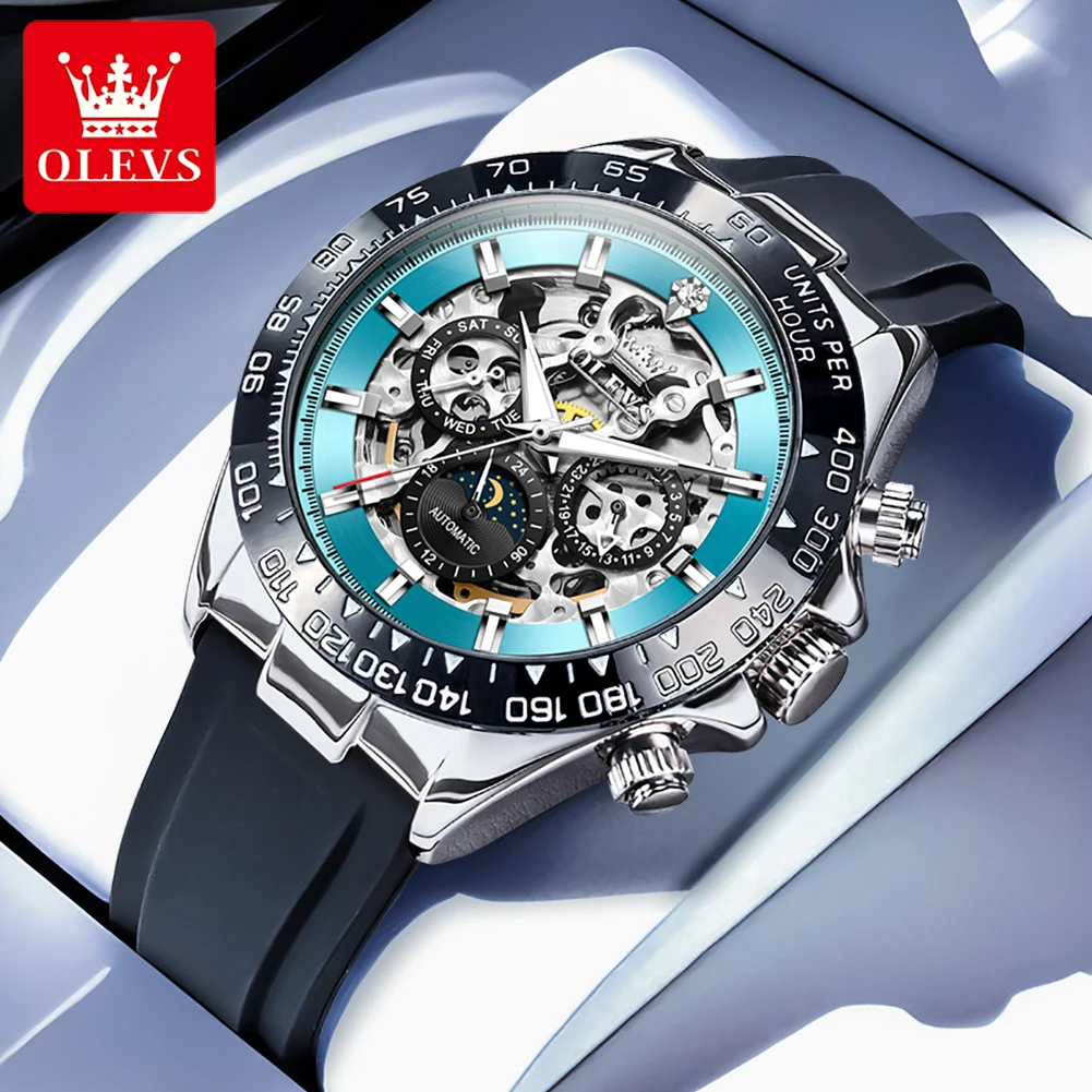 OLEVS 6713 Business Herrenuhren Mondphase Leuchtender Kalender Skelett Automatische Mechanische Armbanduhr für Männer Image