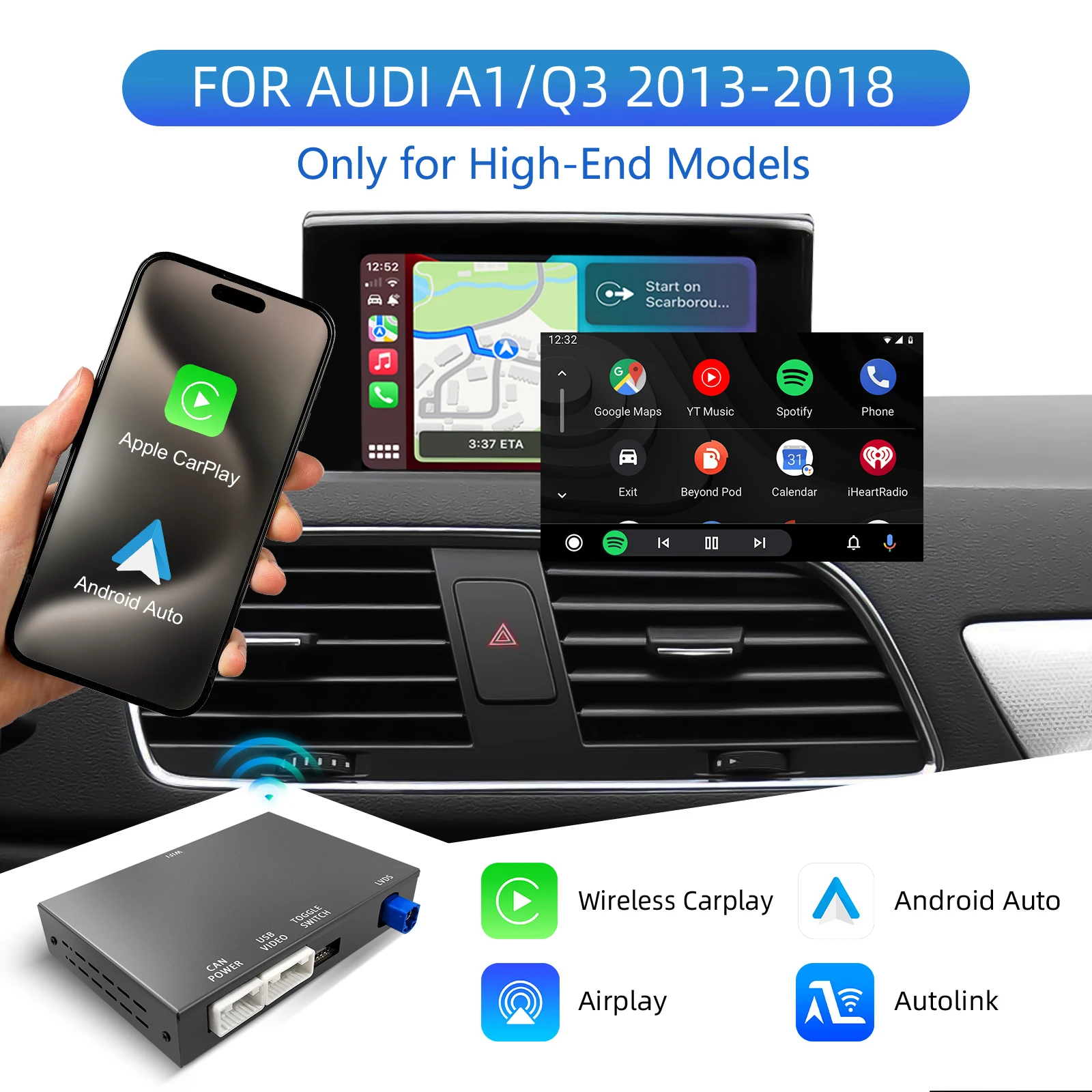OEM Bildschirm-Upgrade-Decoder-Box für Audi A1 Q3 2012-2018 6,5"/7" MMI 3G Nur für High-End-Modelle CarPlay Android Auto Nachrüstkit Image