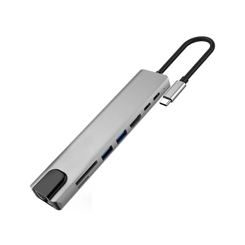8-in-1 USB-C Hub Typ-C Splitter Thunderbolt 3 Dockingstation Laptop-Adapter 4K HDMI RJ45 LAN Ethernet TF SD Kartenleser Adapter Image