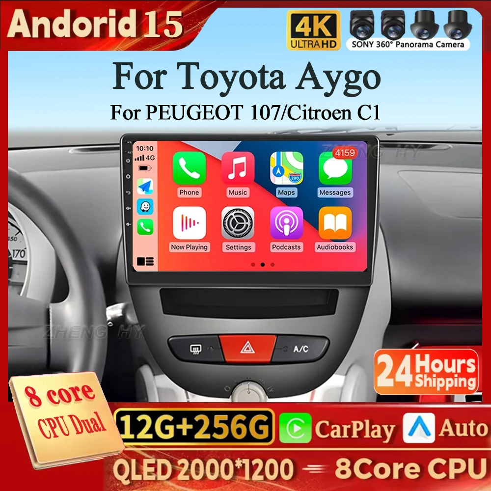 Android 15 Carplay auto Android Auto Radio Für Toyota Aygo 2004-2014 PEUGEOT 107 Citroën C1 Auto Stereo Radio carplay Android Auto Image