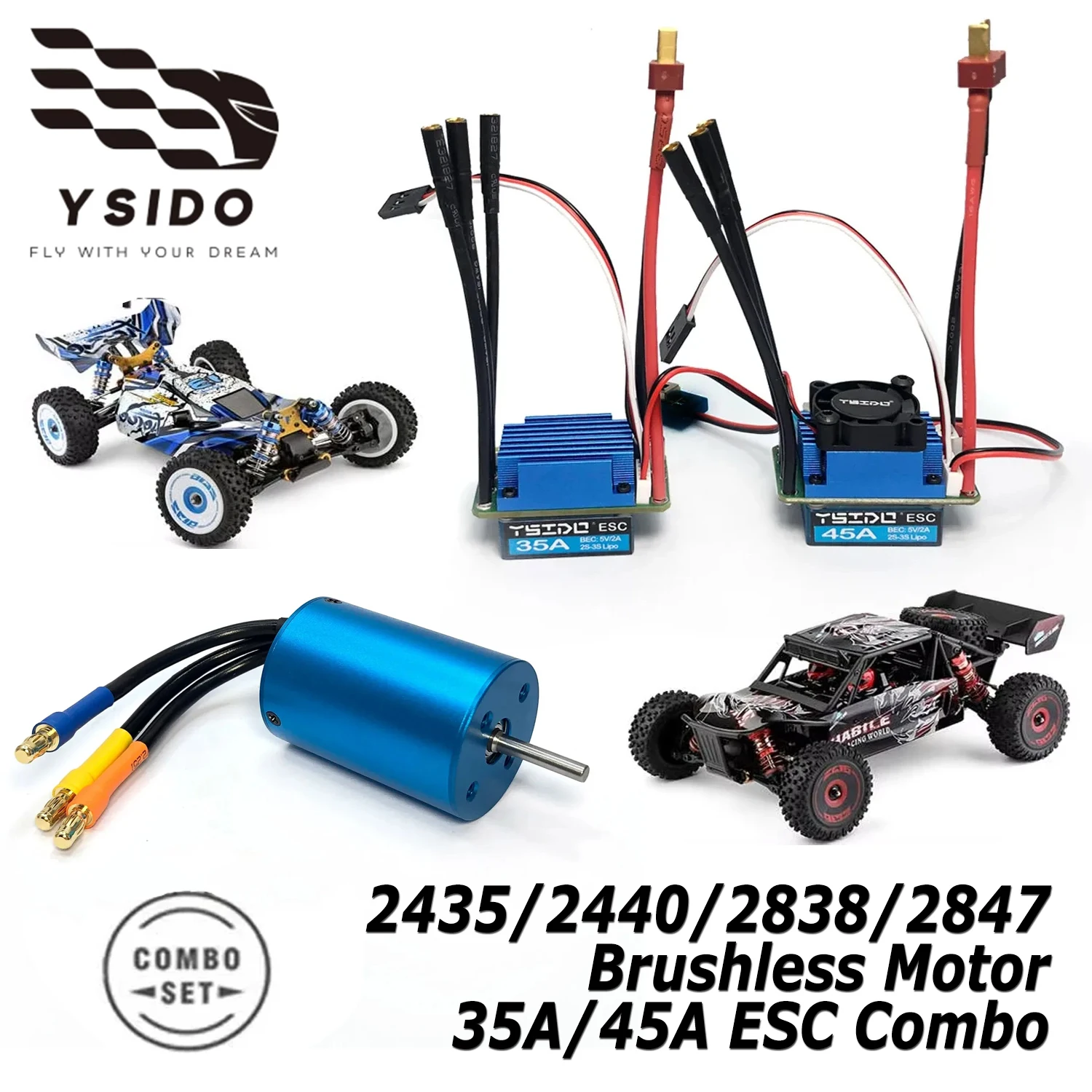 YSIDO Bürstenloser Motor 2435/2440/2838/2847 ESC 35A/45A Combo für Wltoys Remo Hobby XLH Timaya Redcat 1/12 1/14 1/16 RC Boot Auto