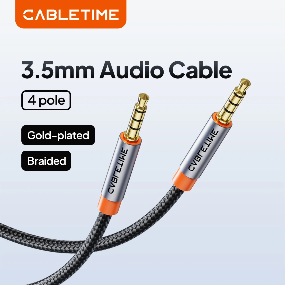 CABLETIME 3,5 mm Aux-Kabel 4-poliges TRRS 4-Leiter-Hilfs-Aux-Kabel für Telefon-Headset, Mikrofon, Auto, Musik, HiFi-Funktion, Audio