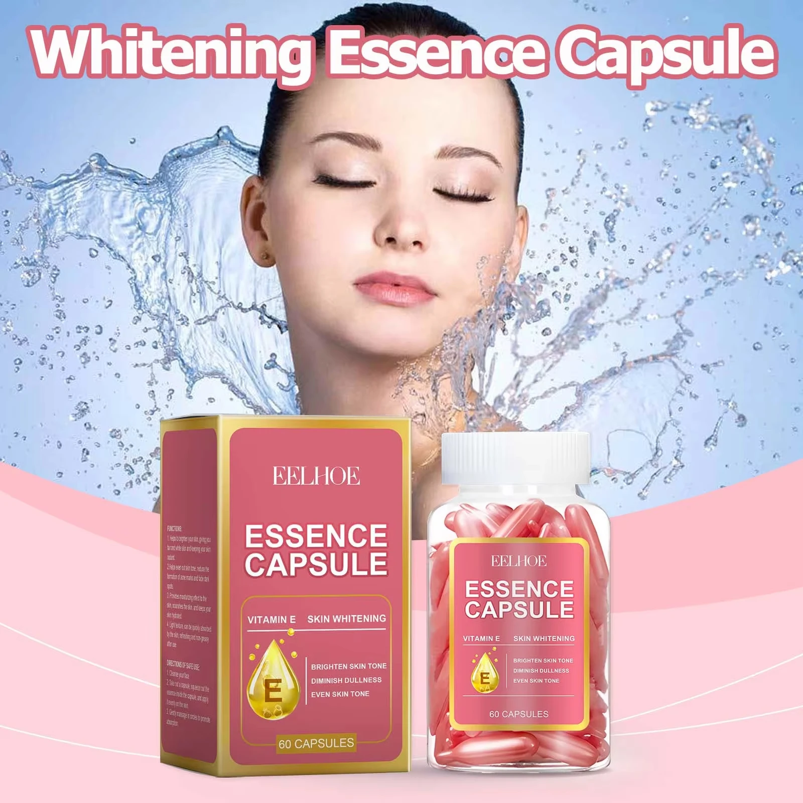 EELHOE Vitamin C Gesichtskapsel-Serum straffen die Haut aufhellende, feuchtigkeitsspendende Verjüngungsbehandlung, Vitamin E-Kapsel-Serum Image