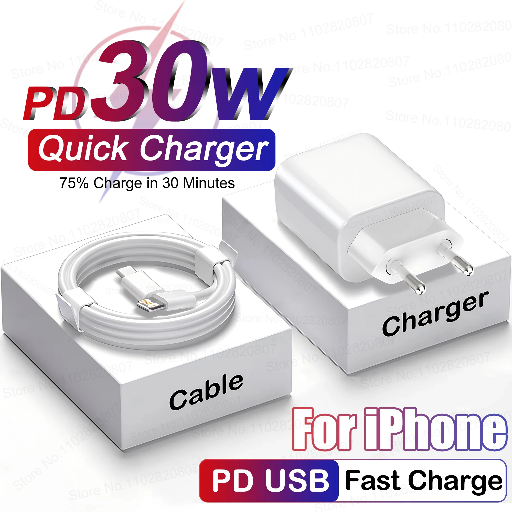 PD 30W Schnellladegerät für Apple iPhone 14 13 12 11 Pro Max 8 Plus XR X Schnelles Laden Typ-C-Kabel USB-C-Ladegeräte Handy-Zubehör Image