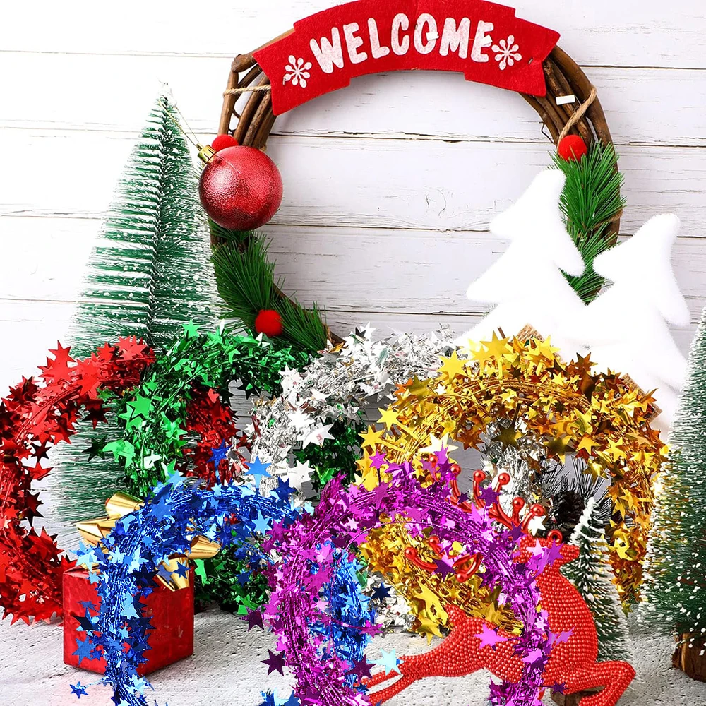 2 Stück Rollen Stern-Glitzer-Girlande, je 7,5 m Stern-Lametta, Stern-Girlanden-Dekorationen, Weihnachtsbaum-Geburtstagsfeier-DIY-Dekoration Image