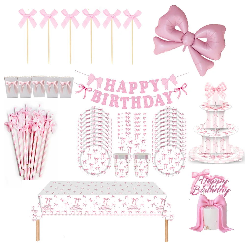 Set Completo per Festa di Compleanno Bimba: Banner Rosa, Fiocco, Palloncini, Cannucce, Piatti di Carta, Tovaglioli, Bicchieri e Stoviglie Monouso a Tema Principessa