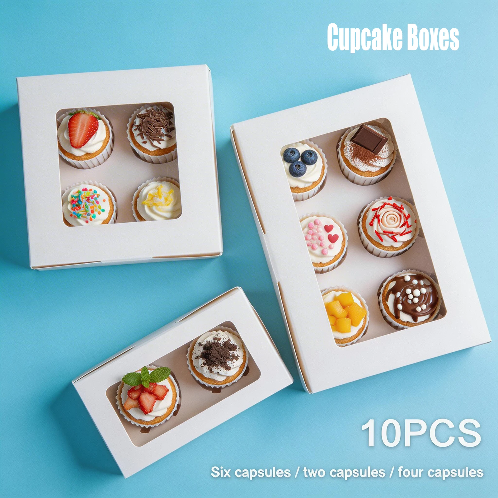10 Stück Cupcake-Boxen, Kuchenboxen mit durchsichtigem Fenster, 2/4/6 Löcher, Muffin-Boxen für Feiertage, Hochzeiten, Geburtstage, Partygeschenke Image