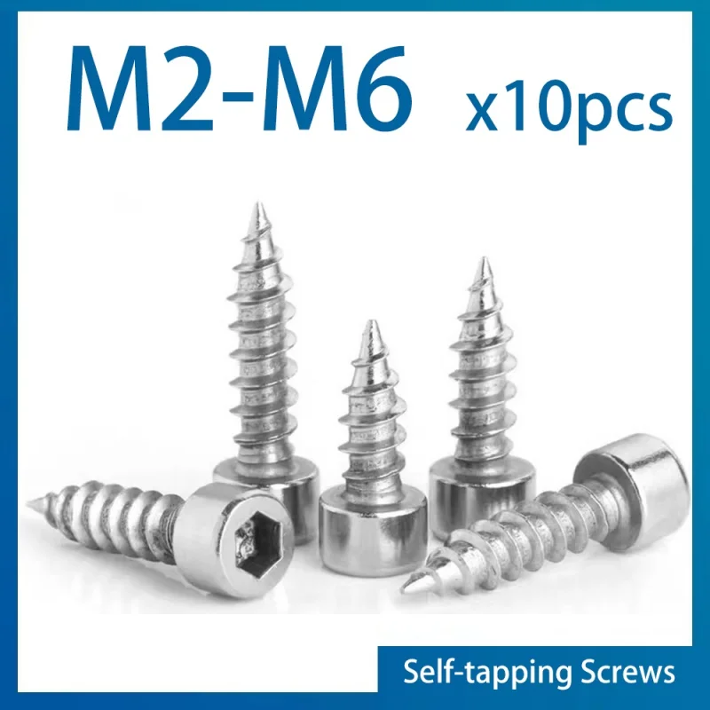 10 teile/los M2 M2,5 M3 M3,5 M4 M5 M6 Hexagon Innensechskant Kappe Kopf Selbstschneidende Schraube 304 Edelstahl Allen Kopf für Lautsprecher Image