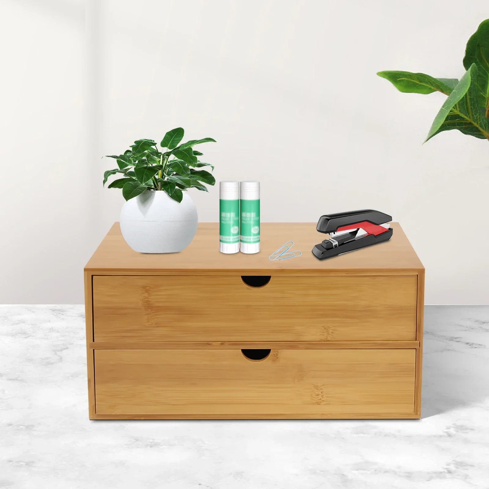 NEUER Schreibtisch-Organizer, Bambus-Schubladenbox, Mini-Kommode, Regalbox, Make-up-Box mit 2 Schubladen für Zuhause, Büro, Wohnzimmer und Schlafzimmer