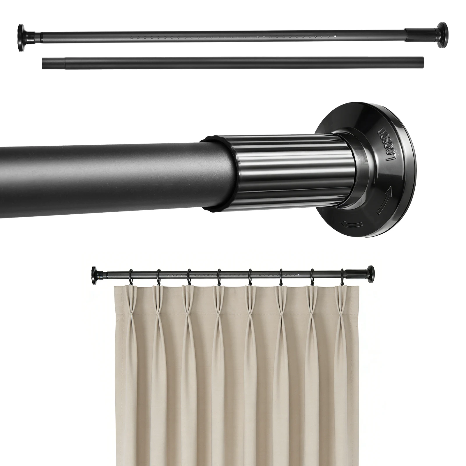 2,1 bis 2,7 m schwarze Kleiderstange, verstellbare Metall-Kleiderstange, robuste Kleiderstange für Kleiderschränke, Badezimmer, Fenster