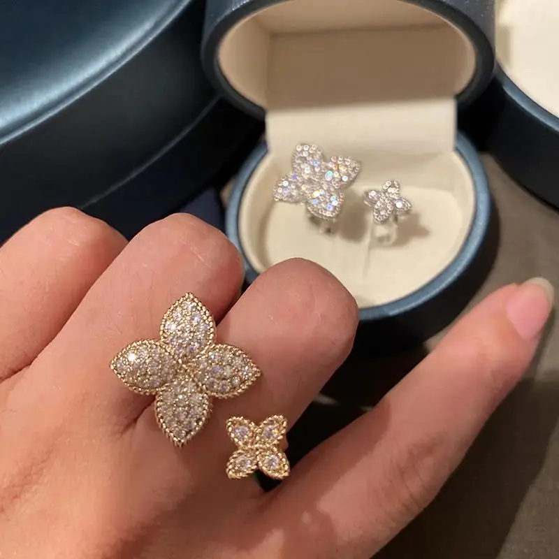 CAOSHI Schicker ästhetischer Blumen-Öffnungsring für Damen, tägliches Partyzubehör mit hellem Zirkonia, stilvoller Damen-Hochzeitsschmuck Image