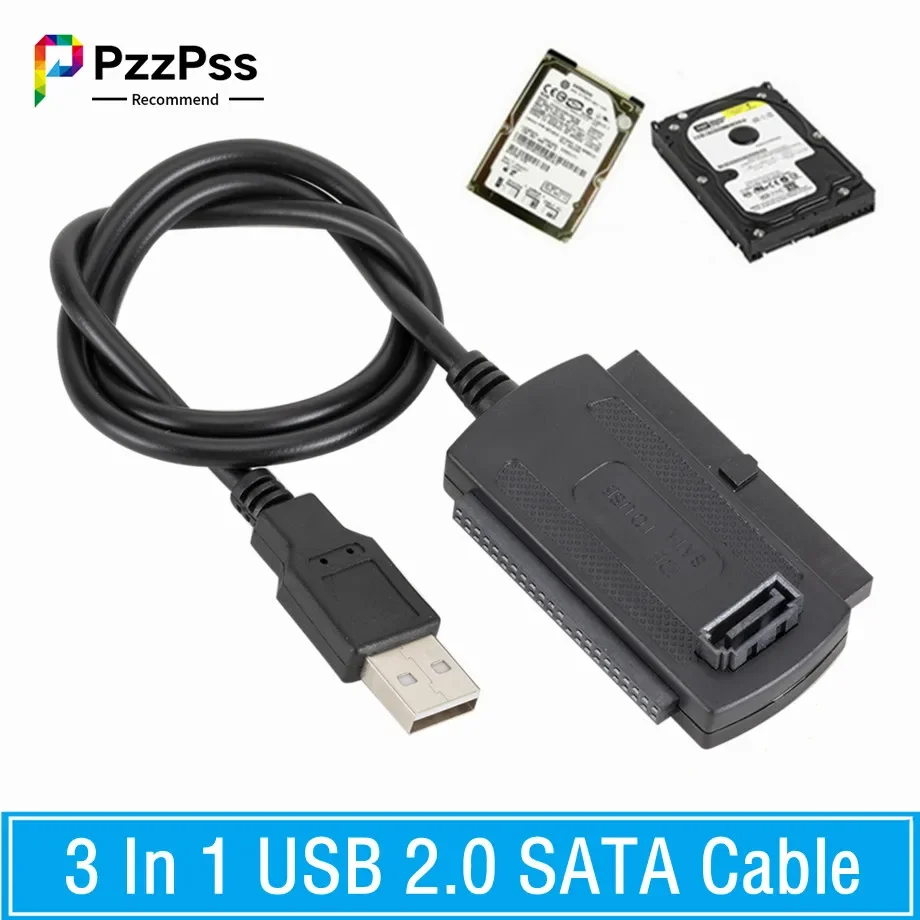 PzzPss 3-in-1 USB 2.0 IDE SATA 5,25 S-ATA 2,5 3,5 Zoll Festplatte Festplatte HDD Adapterkabel für PC Laptop Konverter Image