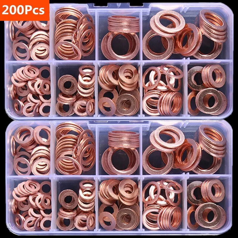 Kupfer-Unterlegscheiben- und Schrauben-Set mit Dichtungsring-Sortiment in Box //M8/M10/M12/M14 für Ölwannenstopfen Image