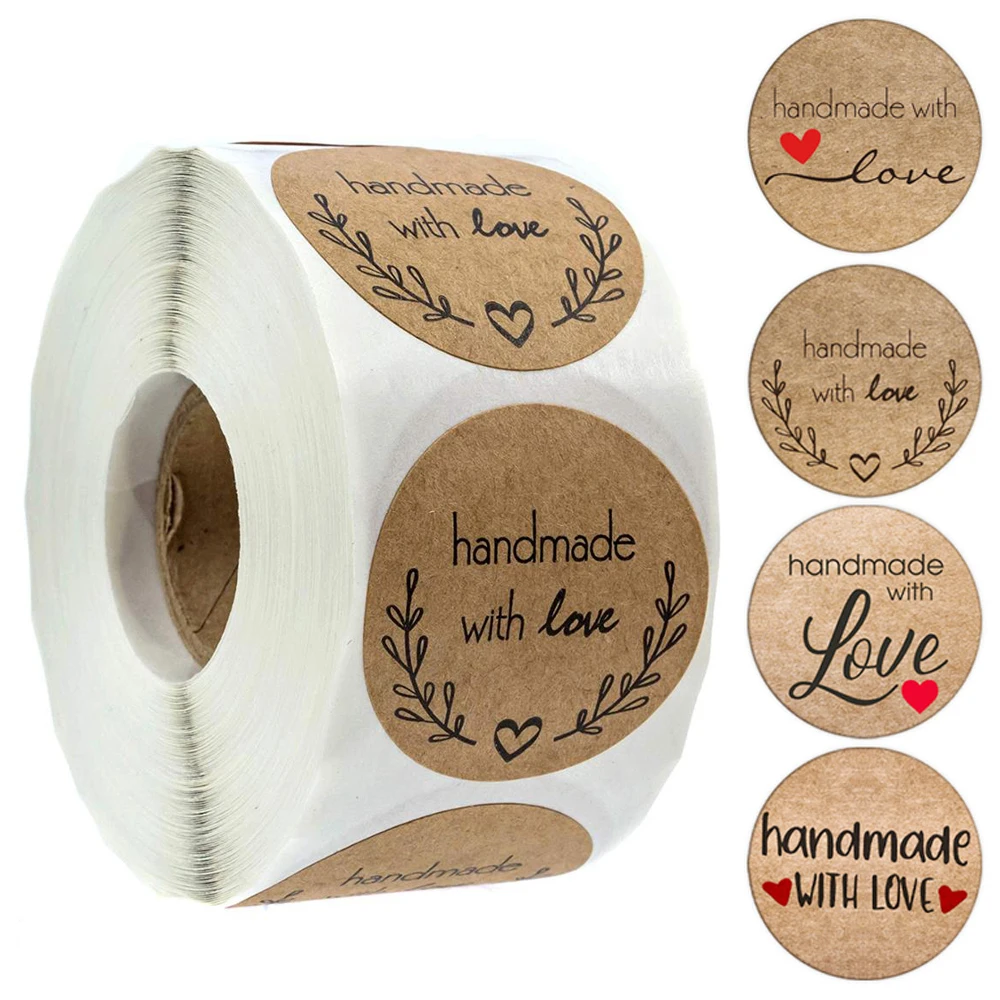 100-500 Stück runde natürliche Kraft handgemachte Aufkleber Scrapbooking für Paket selbstklebende Dankeschön-Aufkleber Siegeletiketten Briefpapier Image