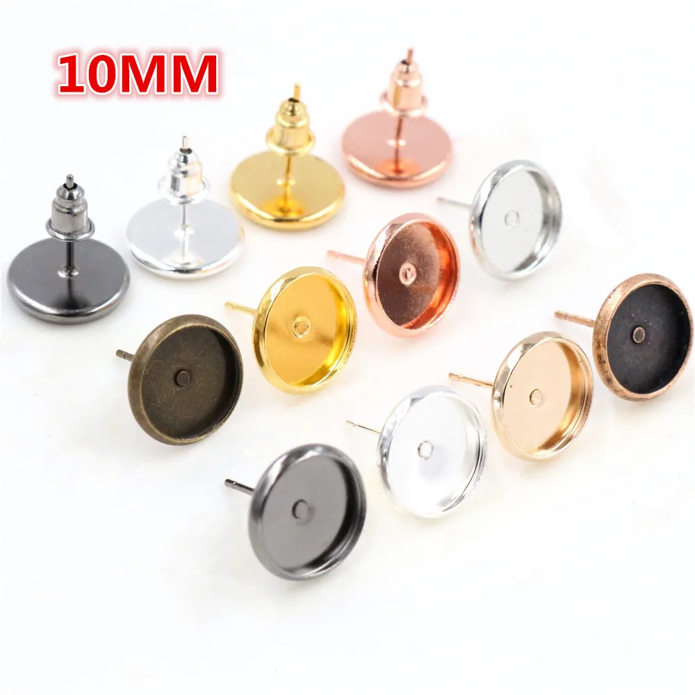 8/10/12mm 50 teile/los 8 Farben Überzogen Hohe Qualität Edelstahl Eisen Ohrring Bolzen (mit Ohr stecker) basis, Fit 10mm Glascabochons Image