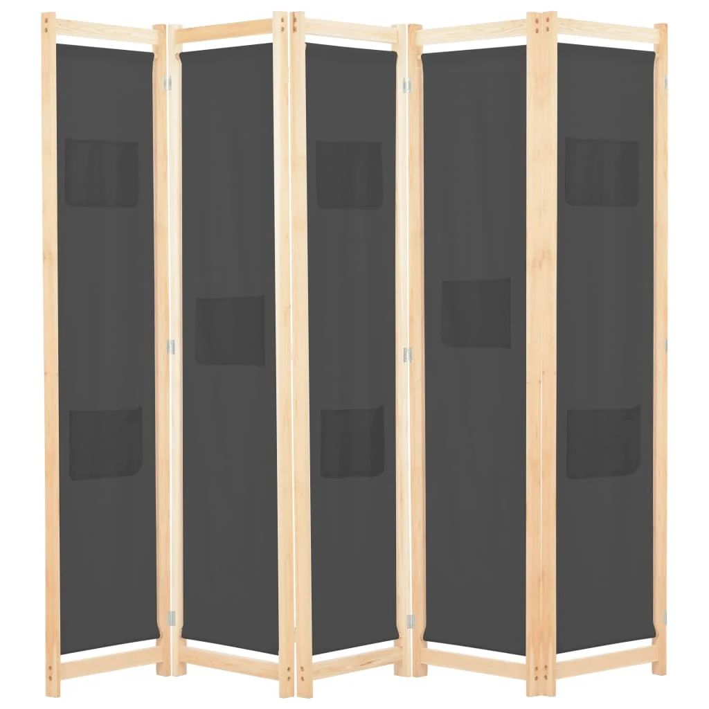 5-teiliger grauer Raumteiler 200 x 170 x 4 cm Stoff-Sichtschutz-Faltwand Raumteiler Heimdekoration für Teeraum, Büro, Arbeitsbereich Image