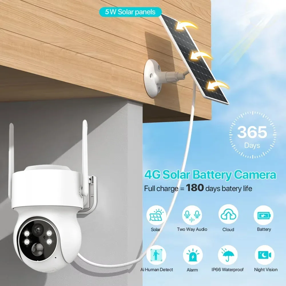 4g wifi Solar kamera 4mp hd im Freien ptz ip Kamera pir Mensch erkennen Überwachungs kamera eingebaute Batterie icsee App Image