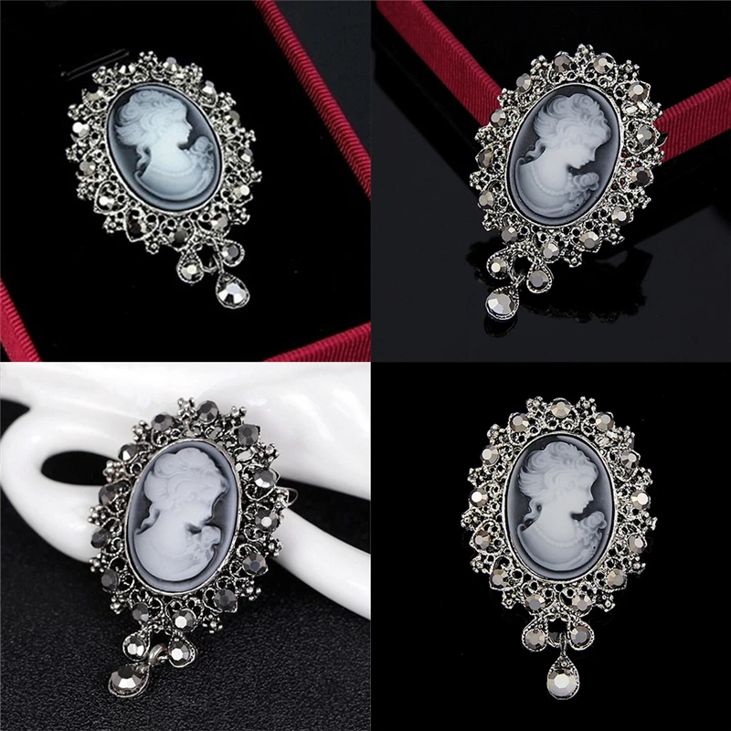 Für Frauen In Antik Gold Silber Farbe Verschiedene Stil Strass Brosche Vintage Königin Cameo Schönheit Kopf Kristall Brosche Pins