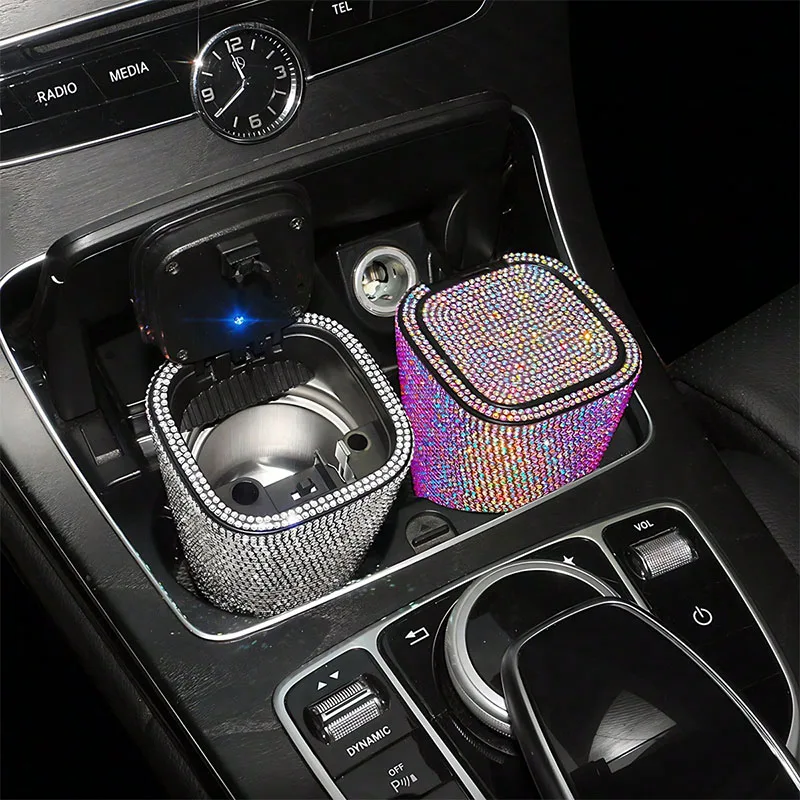 LED-Kristall-Auto-Aschenbecher mit Abdeckung – Nachtlicht, staubdicht, hitzebeständiges ABS, kompakt und stilvoll für die meisten Autos, leicht zu reinigender Raucher Image