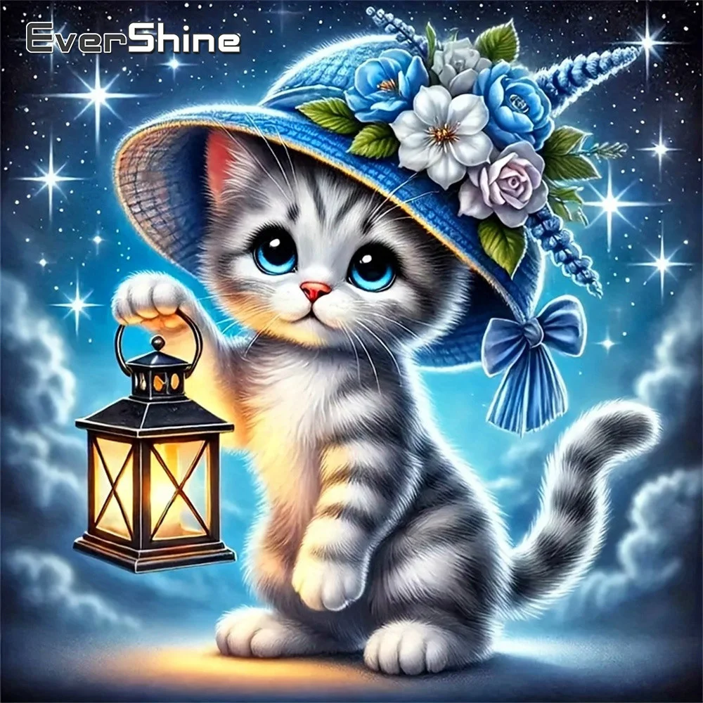 Evershine 5D-Diamant-Mosaik, Tier-Katze, Diamant-Gemälde, Bild aus Strass-Stickerei, Rose, geeignet für Anfänger, Kindergeschenk