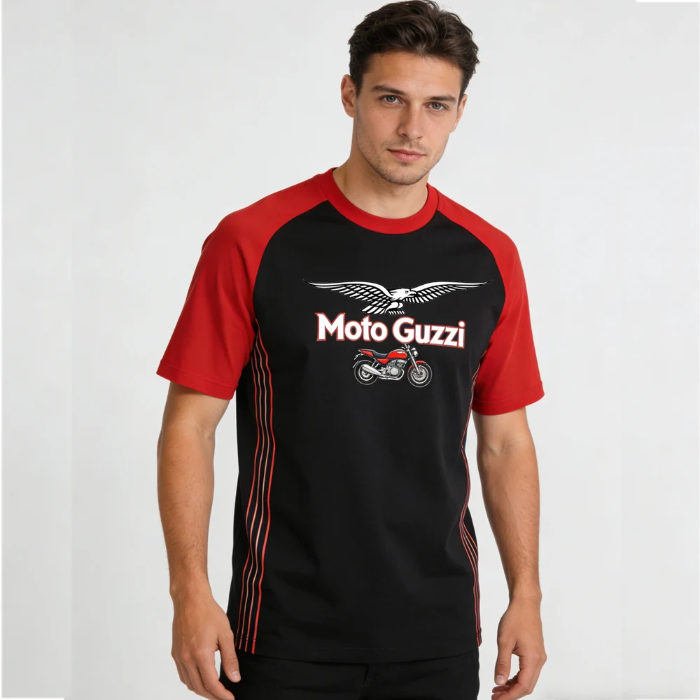 Moto Guzzi Racing Biker T-Shirt für Herren, leistungsstarkes, lässiges Oberteil mit Motorrad-Grafik, atmungsaktiv, schnell trocknend, für Fans und Fahrer Image