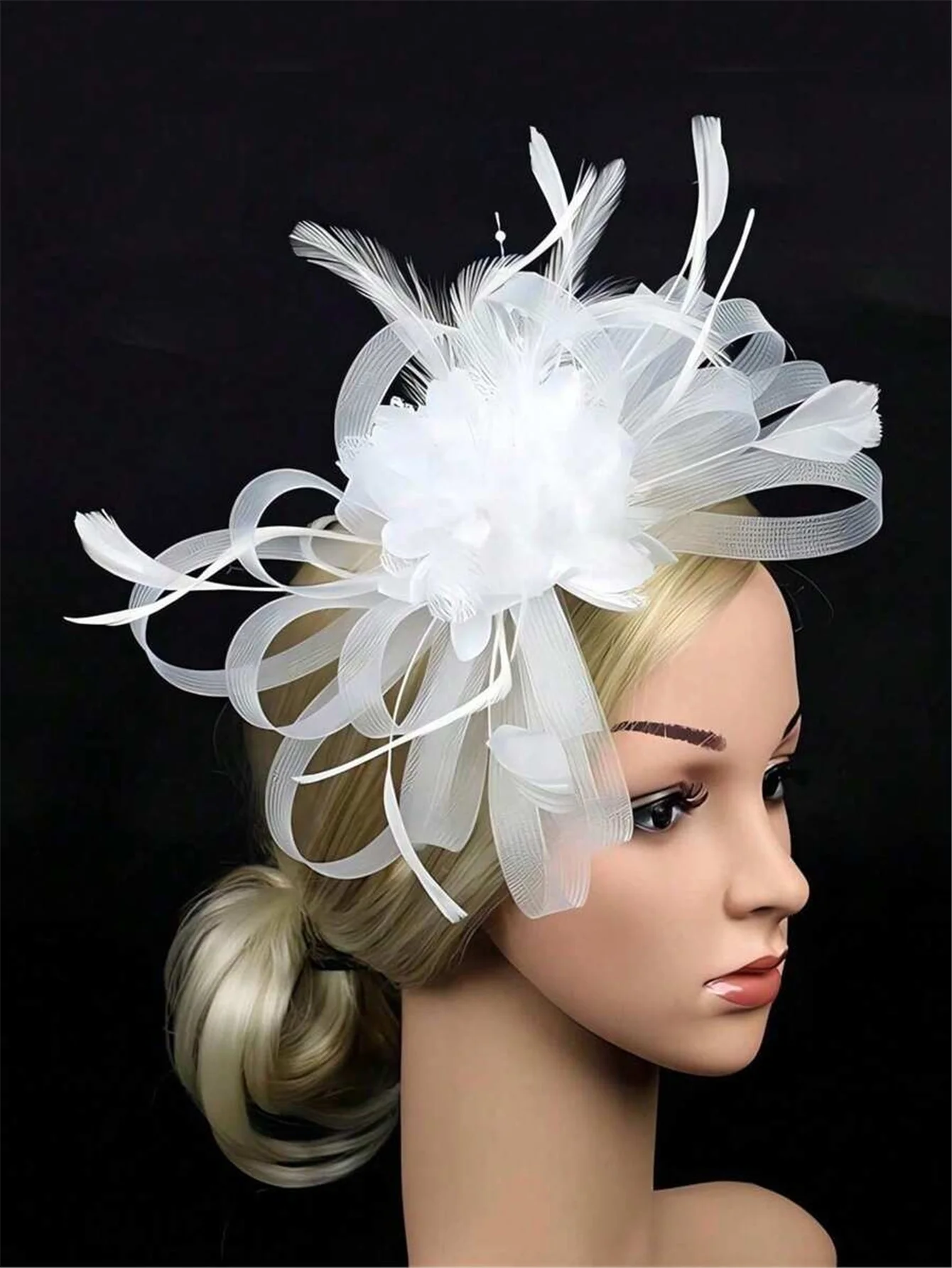 1 Stück königsblaues Damen-Kopfschmuckstück aus Mesh mit Blumenmuster, mit Stirnband und Haarspange, geeignet für Hochzeiten, Teepartys, Kentucky Derby Image