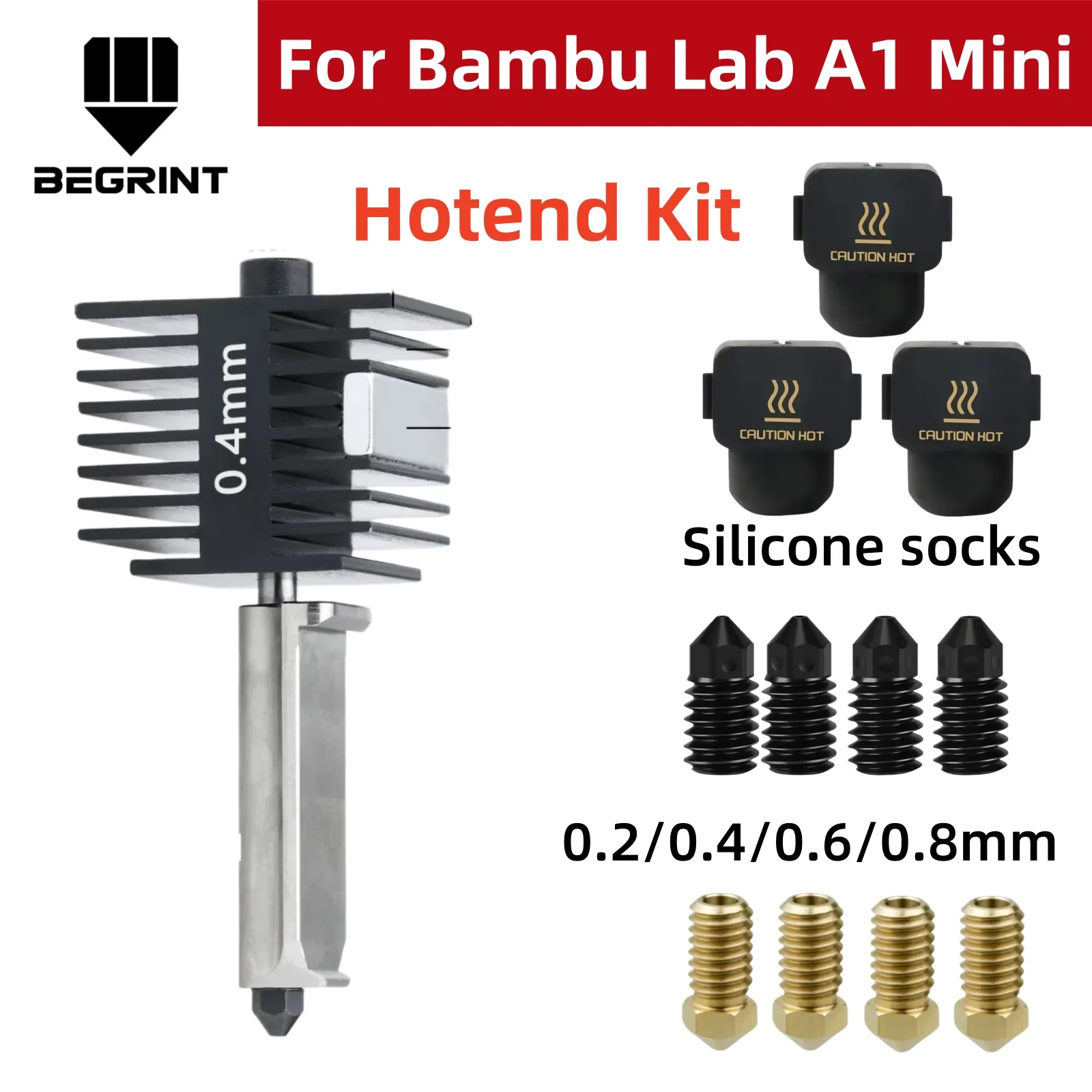 Für Bambu Lab A1 mini A2L Hotend-Kit mit 0,2/0,4/0,6/0,8 mm gehärteter Stahldüse für A1 Ersatz-Hotend-Kit für Bambu A1 A2L Image