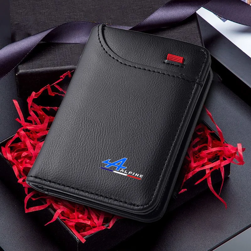 Auto-Emblem Weiche Geldbörse aus Leder Mini-Kreditkartenetui Tragbare Kleine Brieftasche mit Alpine-Logo für Kadjar Twingo Megane Scenic Espace