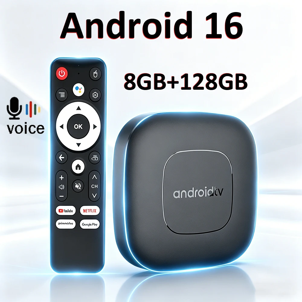 Smart TV Box T1 Android 16 8GB 128GB Quad Core H313 Dual WLAN BT Sprachassistent Netflix YouTube Google Media Player Set-Top-Box Image