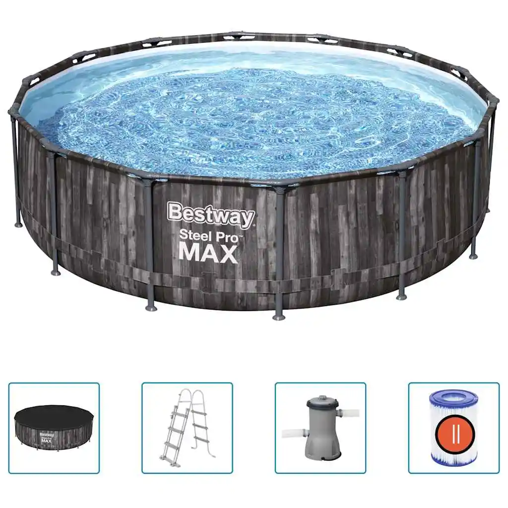 Piscine ronde Bestway Steel Pro MAX 427x107 cm, piscine de jeu aquatique pour extérieur, jardin, piscine familiale, piscine de loisirs, fête aquatique d'été