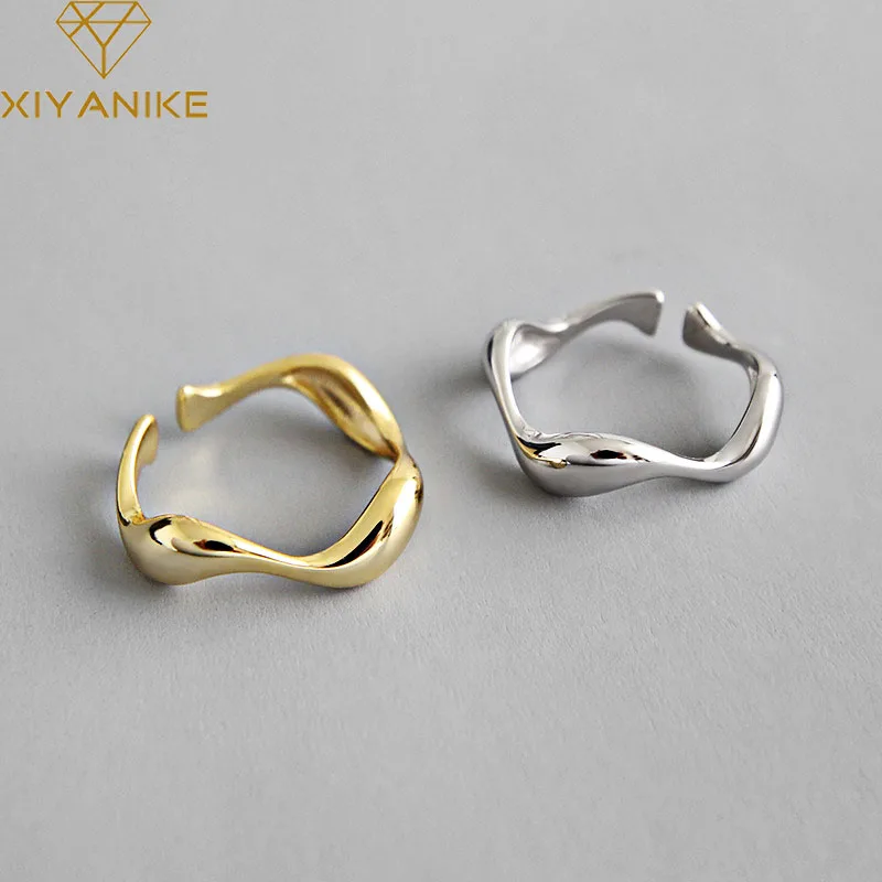XIYANIKE Silber Farbe Kreative Handgemachte Ringe Unregelmäßige Welle Glatte Verlobung Schmuck für Frauen Größe 16,5mm Einstellbar Image