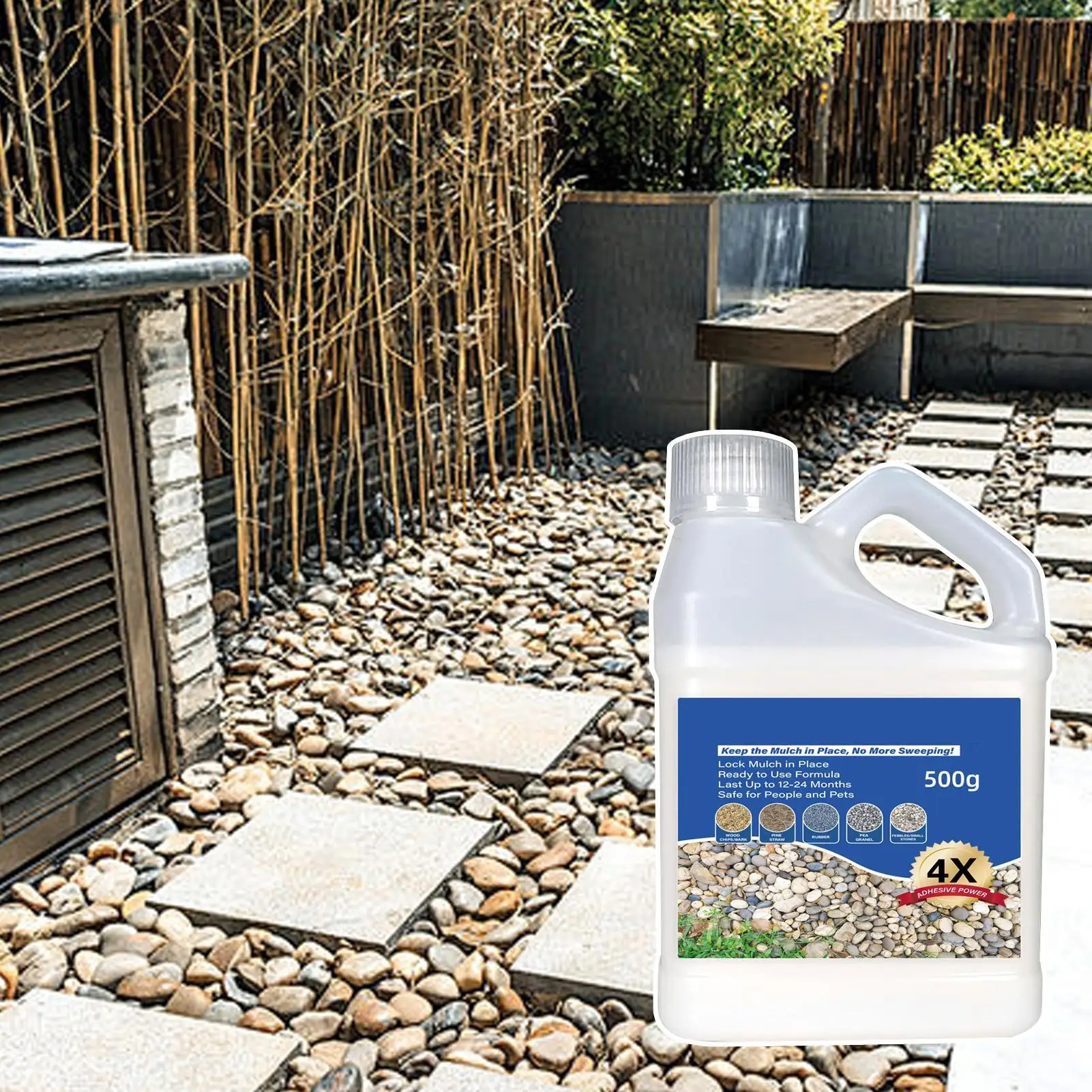 500 g Mulch-Felsen-Kleber, Erbsenkies, klebriger Felskleber, schnell trocknender Kleber, für den Außenbereich, Hof, Terrasse, Steine, Landschaftskleber Image