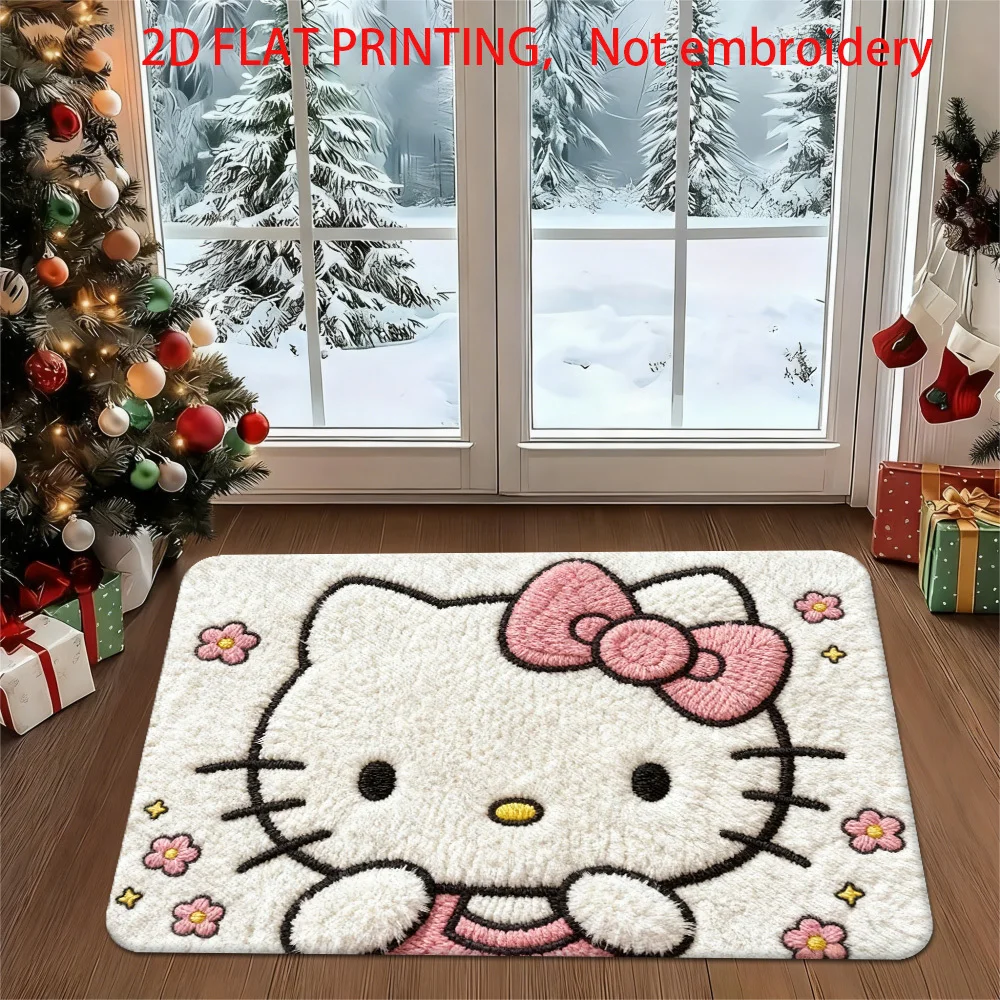 Niedliche Hello Kitty Blumen- & Stern-Willkommensmatte, Sanrio-Charakter Saugfähige Badematte, Badezimmer-Dekoration Image