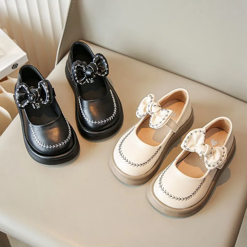Kleine Lederschuhe für Mädchen, Größe 23–35, weicher Boden, Leder, einzelne Kinderschuhe, beige, modische, vielseitige Kinder-Babyschuhe