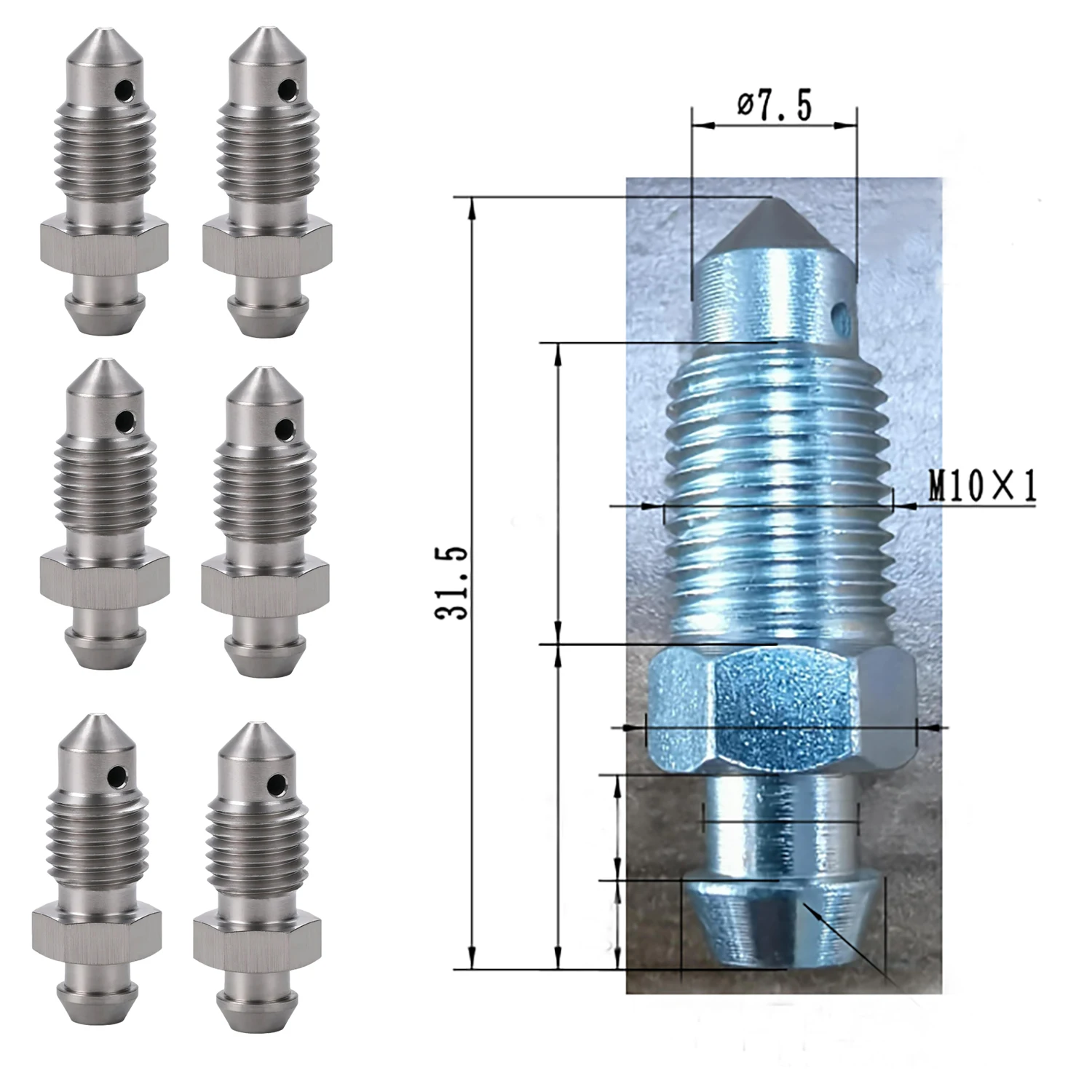6 Stück Länge 31,5 mm M10 x 1 Entlüftungsschraube für Bremsrad-Zylinderdraht M10 x 1,0 Länge 31,5 mm Autoparts-Zubehör