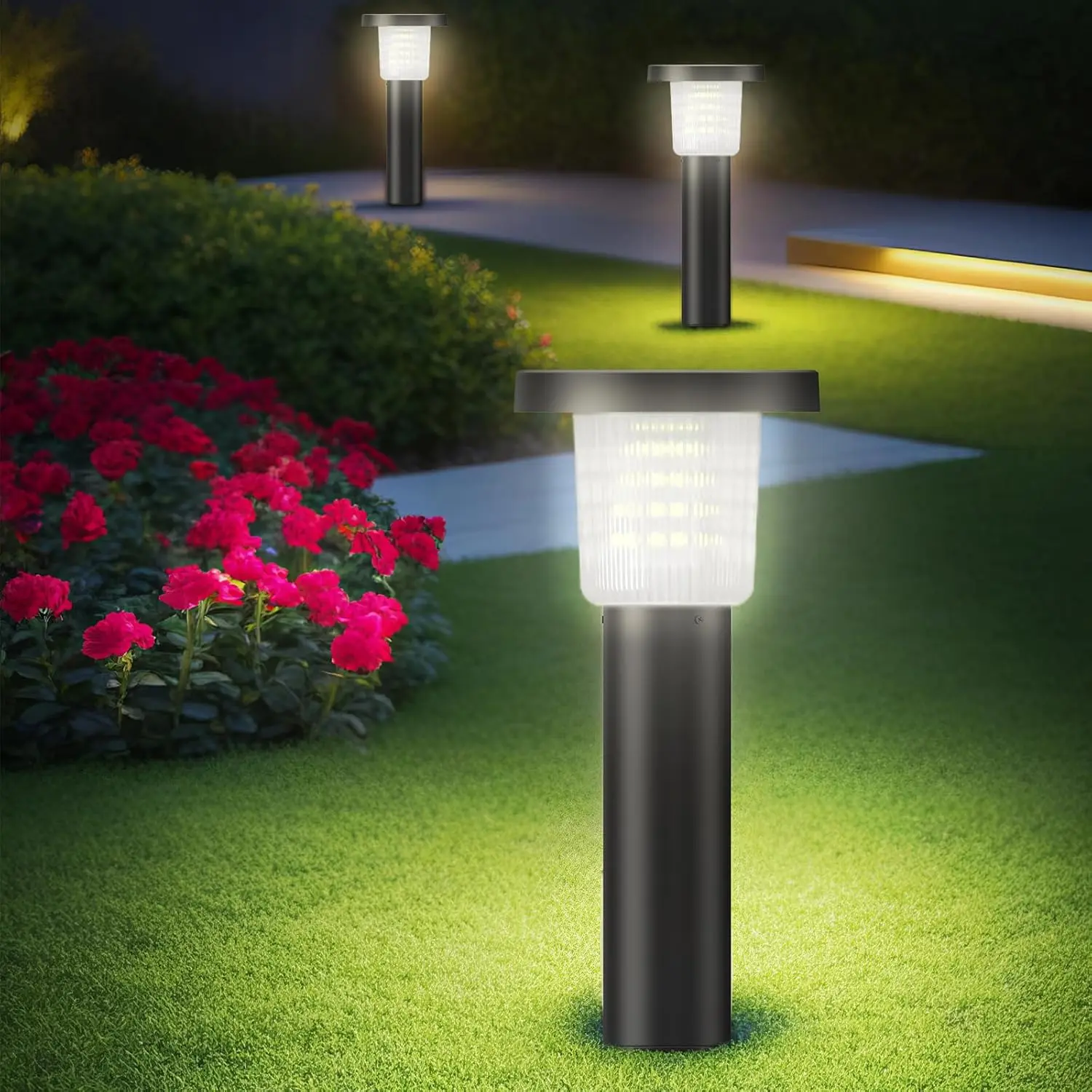 intelamp 3800 mAh 500 lm, 2er-Pack Solar-Wegeleuchten, Rasenleuchten, automatisches Ein-/Ausschalten für den Außenbereich, Landschaftsbeleuchtung für Hof, Garten, Auffahrt, Terrasse, Gehweg Image
