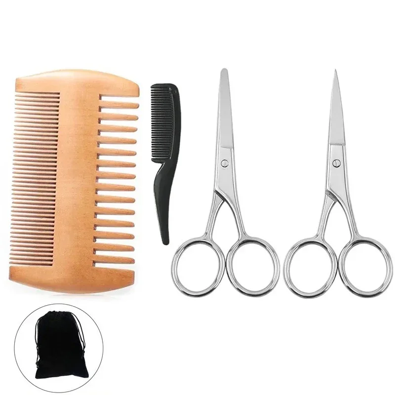 4-teiliges Bartschneidescheren-Set, Fellschere für Männer, Schnurrbart, Bartkamm, Bartschneider, Scheren-Set mit Aufbewahrungstasche Image