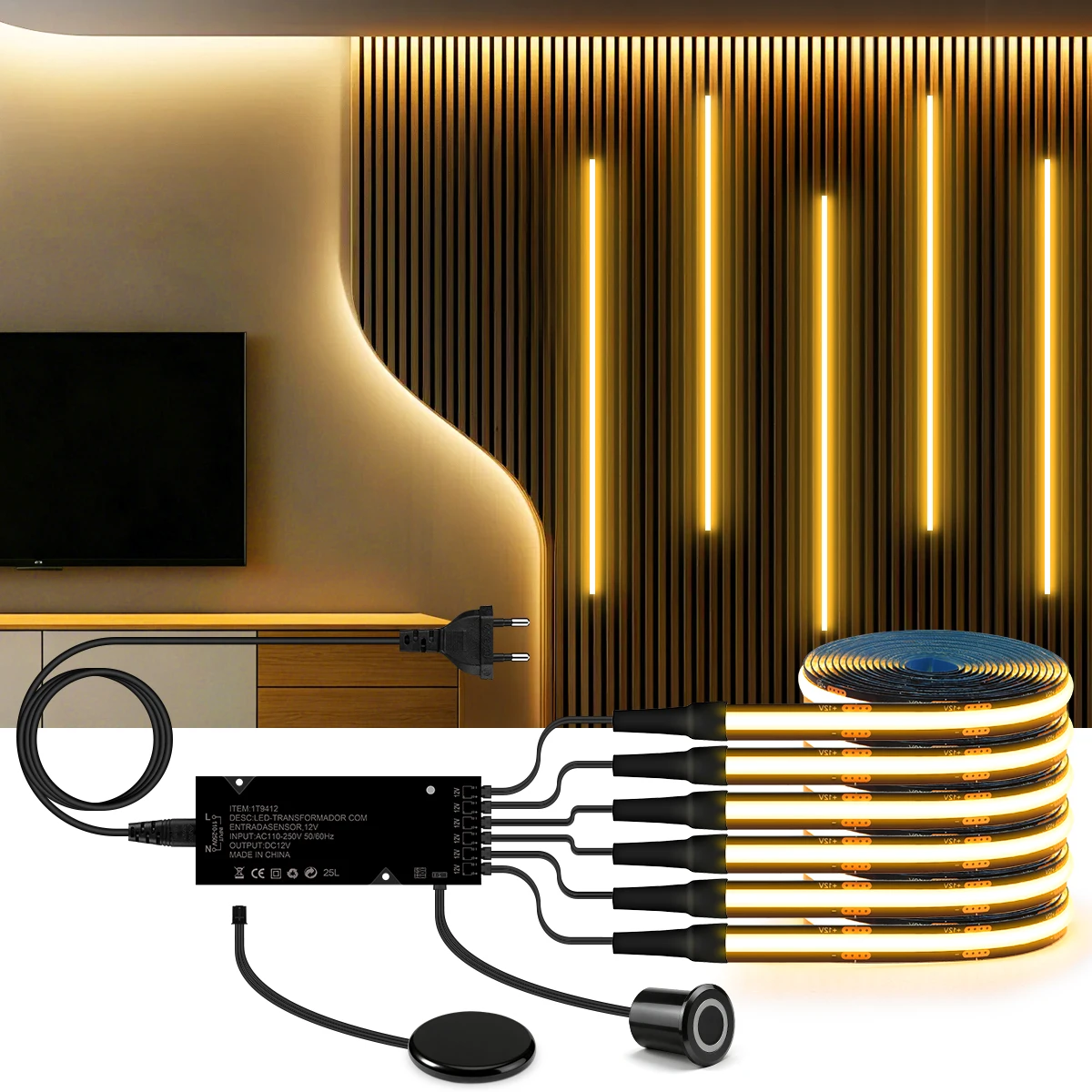 2-Schalter-Controller LED Akustische Schwarze Tafel Dekorative COB-Lichtleiste Dimmbare Wand-Hintergrundbeleuchtung Unterbauleuchte Nachtlicht