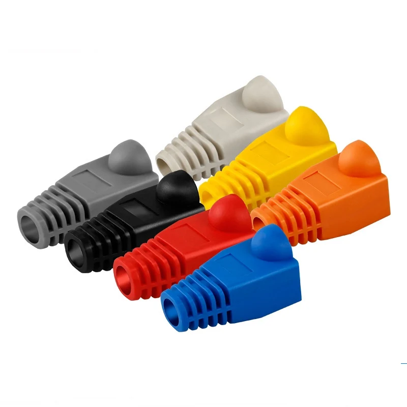 RJ45 CAT6 CAT5e Adapter Kappe Ethernet Netzwerk Kabel Stecker Stecker RJ45 Kappen Cat 5 schutzhülle Mehrfarbig 50 100 teile/los Image