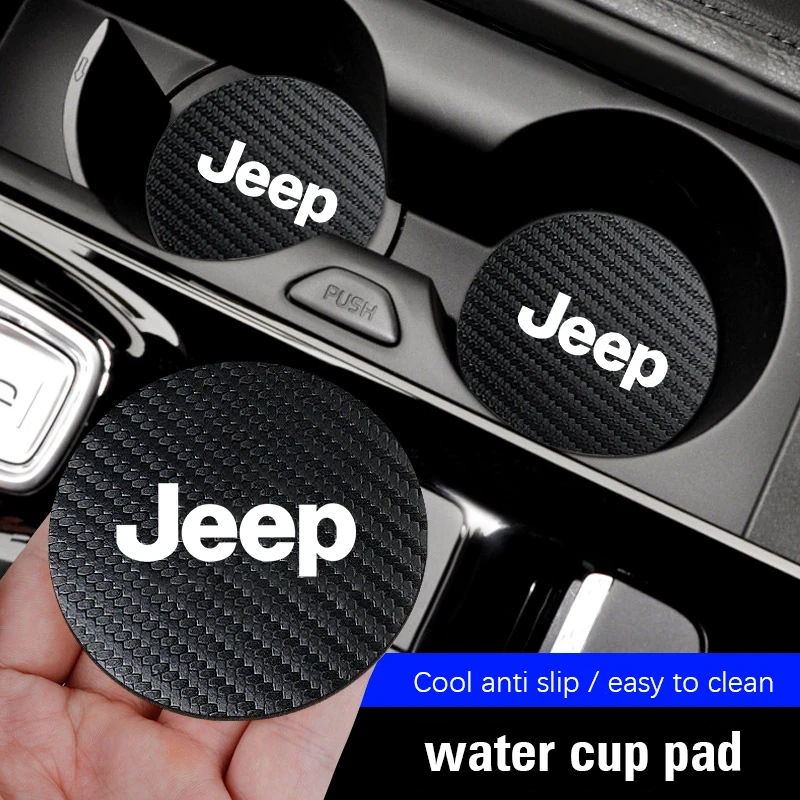 2 Stück Auto-Emblem-Becherauflagen aus Leder, Zubehör für Jeep Renegade Compass Grand Cherokee Wrangler JK Gladiator Image