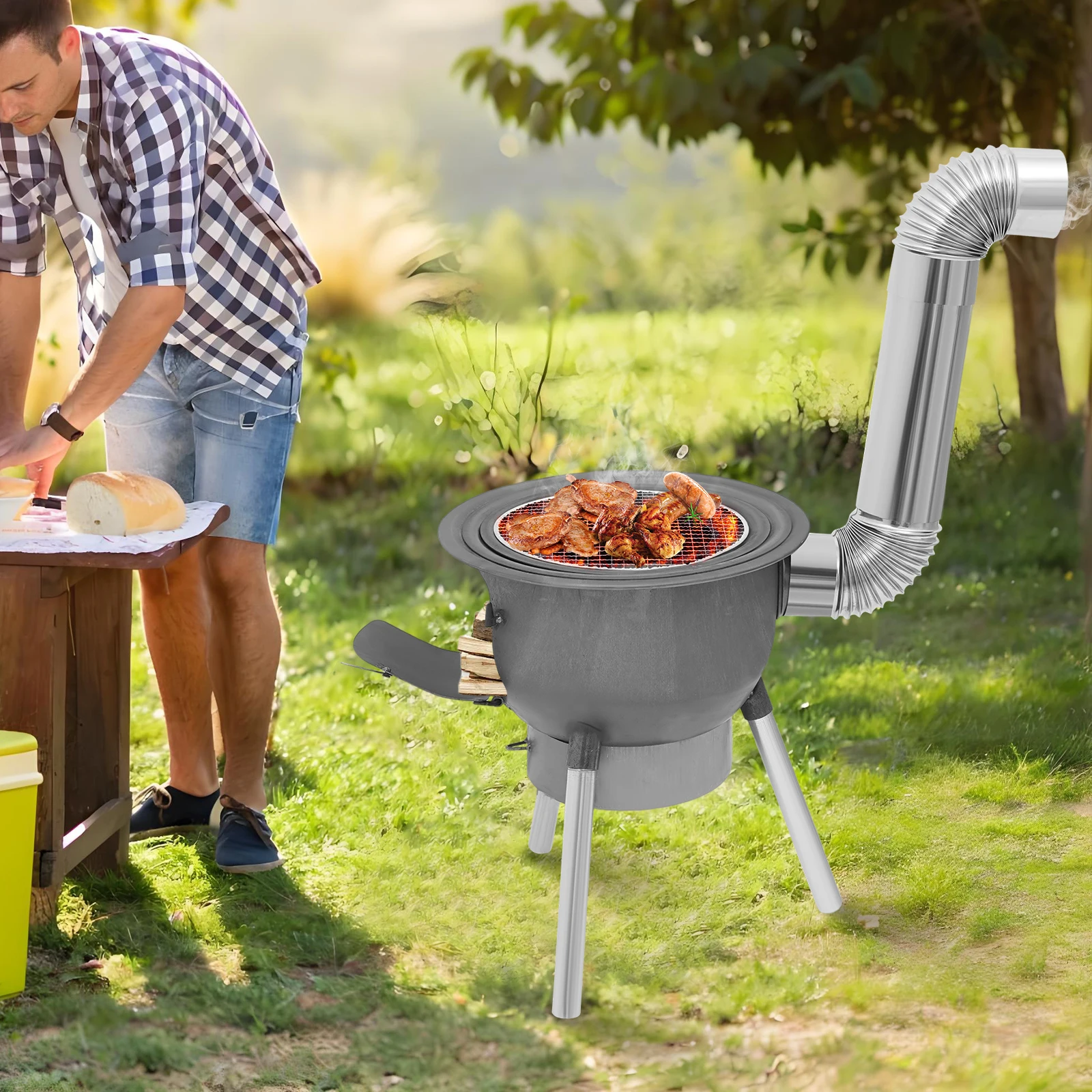 Holzofen-Stahlplatte Integriert Geprägt 800 ℃ Hitzebeständiger 100kg Belastbarer Freistehender Moderner Silbergrauer Holzofen Image