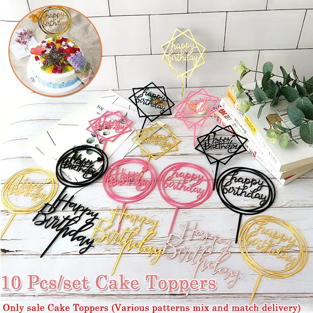 10 Teile/satz Multi Stil Acryl Alles Gute Zum Geburtstag Kuchen Topper Dessert Dekoration Image