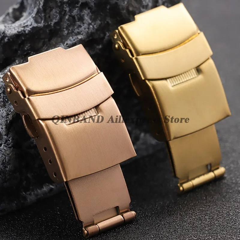 Uhrenschnallen für Seiko 14/16/18/20/22/24 mm Edelstahl Double Press Folding Button Metall Silber Schwarz Roségold Uhrenschließe
