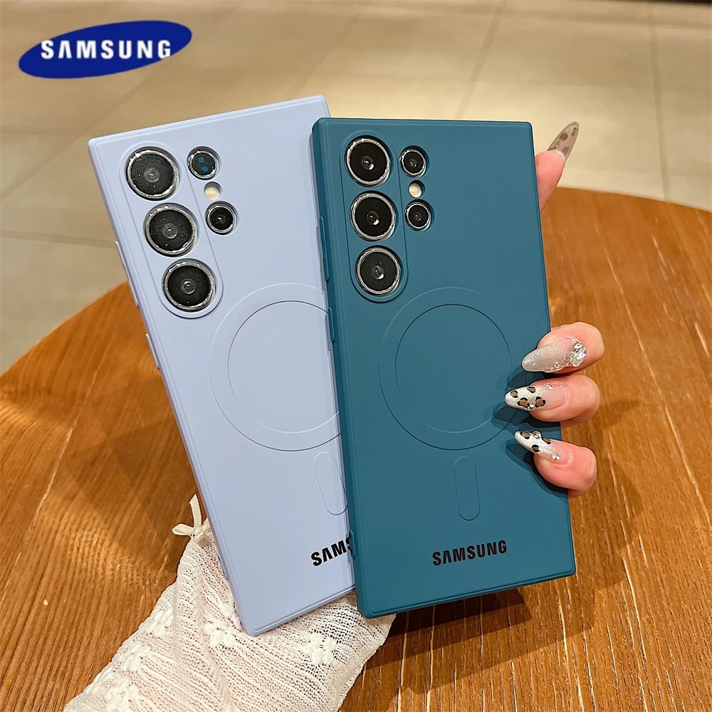 Luxus Flüssiges Silikon Für Magsafe Magnetische Fall Für Samsung Galaxy S25 S24 S23 S22 Ultra Plus S21 FE Weiche TPU Stoßfest Abdeckung Image