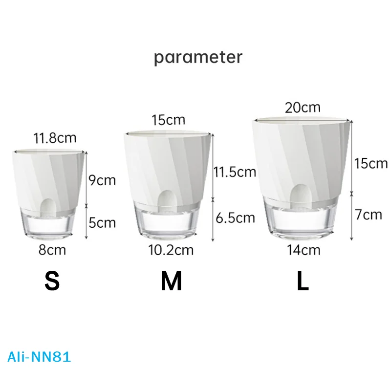 【N】Lazy Hydroponischer Blumentopf, automatisch wasserabsorbierender Blumentopf, transparenter, doppelschichtiger, selbstbewässernder Kunststoff-Pflanztopf für das Büro Image