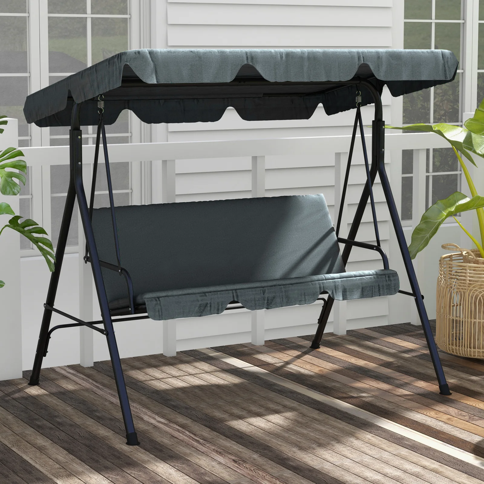Hollywood-Schaukel mit Sitzkissen, 3-Sitzer Gartenschaukel mit verstellbarem Sonnenschutz, Gartenbank für Garten, Terrasse, 172x110x153cm