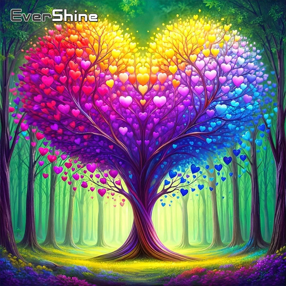 EverShine Vollquadratische Runde Diamant-Stickerei Baum-Bild Strass-Mosaik Landschaftsgemälde Liebesherz Handgemachtes Geschenk Image