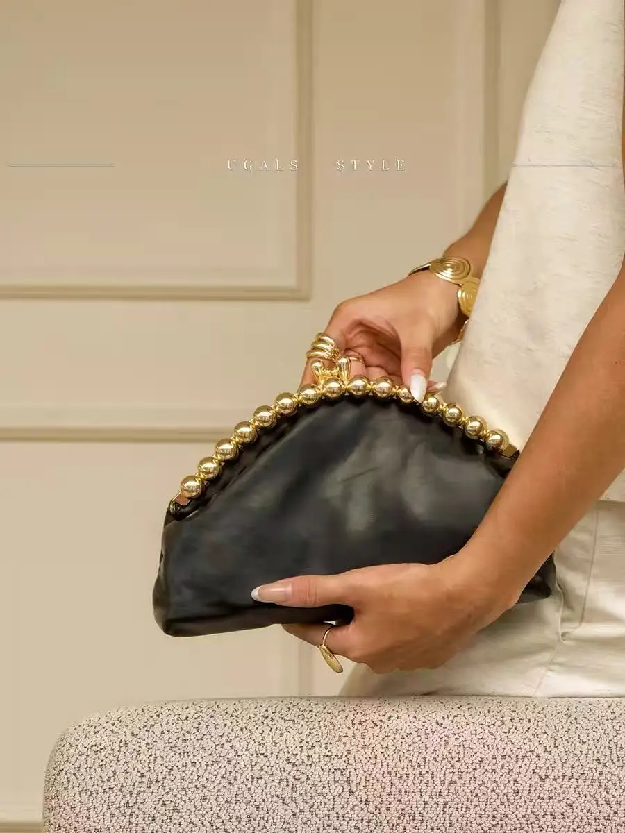 Mode Gold Perlen Perlen Kupplung Geldbörse Strukturierte PU Wolke Tasche Frauen Handtasche Weibliche Casual Tasche Schulter Umhängetasche