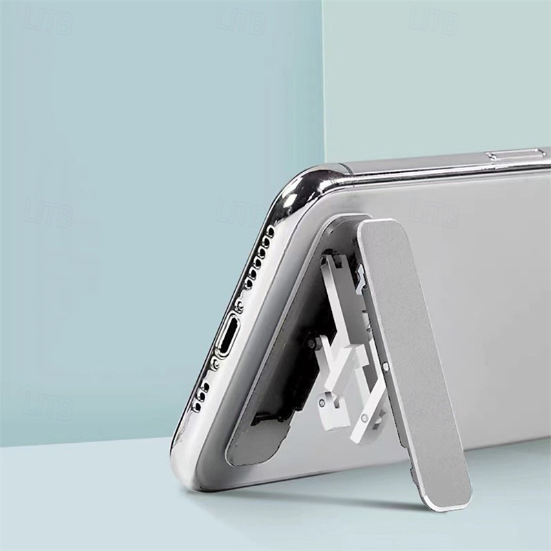 2 Pack Ultra-Thin Metal Phone Kickstand, Foldable Adjustable Cell Phone Stand for Desk, Vertical Horizontal Adhesive Stick-on Back Stand for iPhone 17 16 15 Pro Max, Samsung Galaxy, All Smartphones