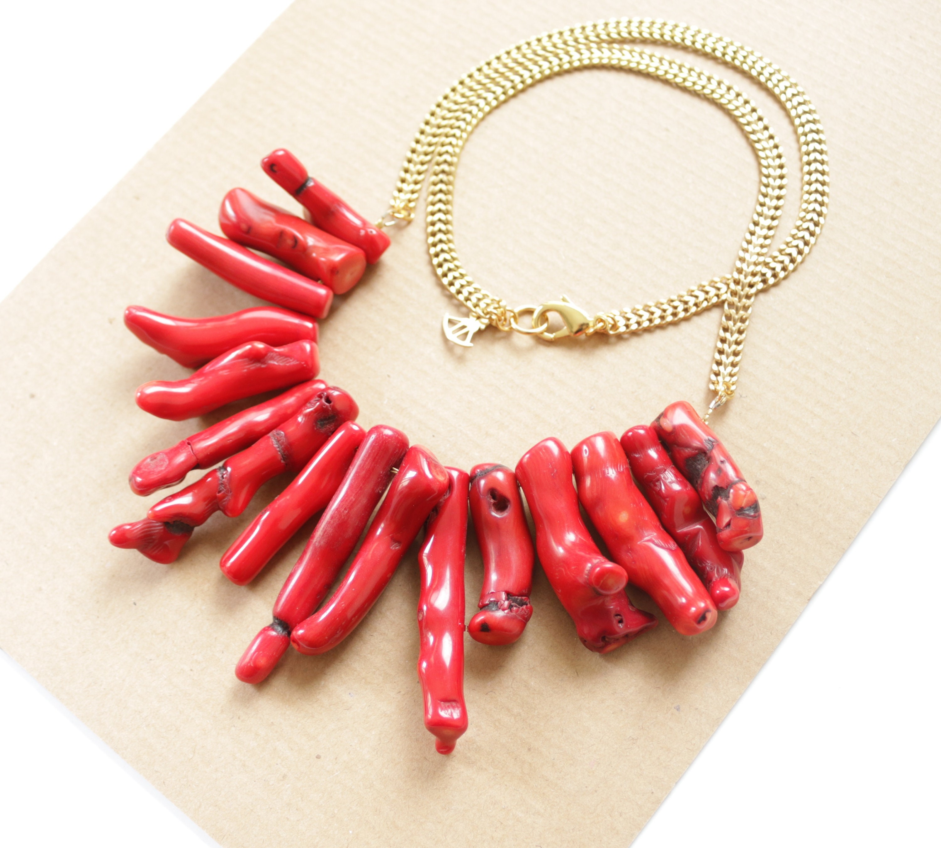 Collana di corallo ramificato, collana di corallo rosso, collana di pietre preziose di corallo, collana di designer di corallo grande, collana di piet